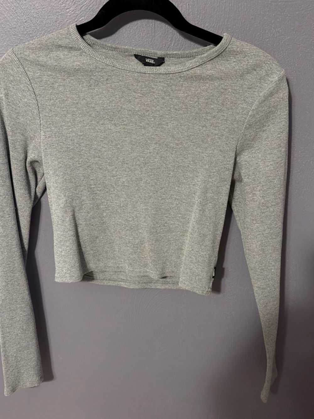 Vans Women's Light Gray Ribbed Long-Sleeve Crop Top